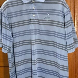 Pinehurst Putter Boy logo adidas Light Blue and Gray Striped Polo